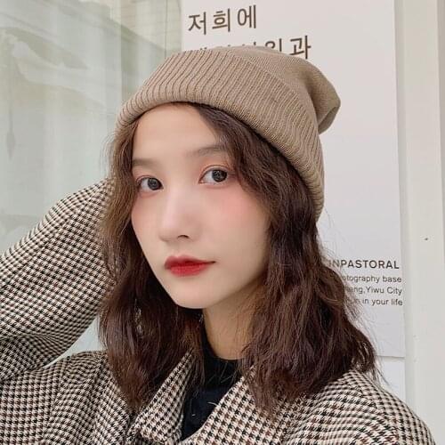 New Arrival Wool Knit Hat Can Be Curled Beanie Unisex Solid Color to keep Warm Elastic Winter Hat