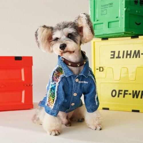 Dog clothes autumn new thin sequined jeans jacket Teddy Schnauzer Corgi bichon cool shine pet clothing coat for small middle dog