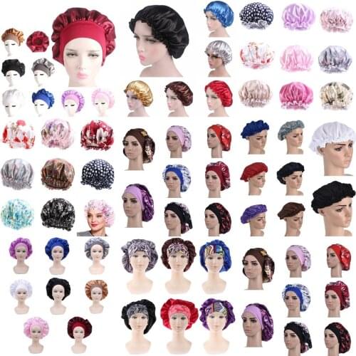 1pc Adjust Solid Satin Bonnet Hair Styling Cap Long Hair Care Women Night Sleep Hat Silk Head Wrap Bath Shower Cap for Bathroom