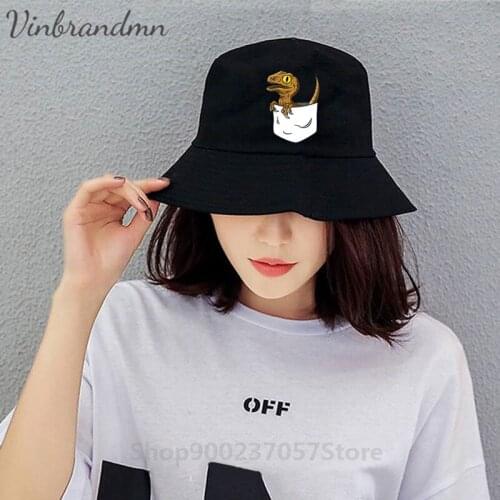 Funny Pocket Dinosaur Panama Bucket Hat Jurassic Harajuku Park Monster Dino Stylish Alien Dragon Casual Brand Pattern Bucket Cap