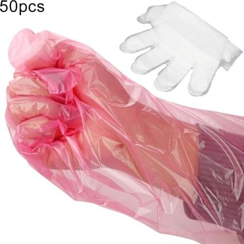 50Pcs Pet Examination Artificial Insemination Disposable Soft PE Long Arm Glove Pets Public Accessories