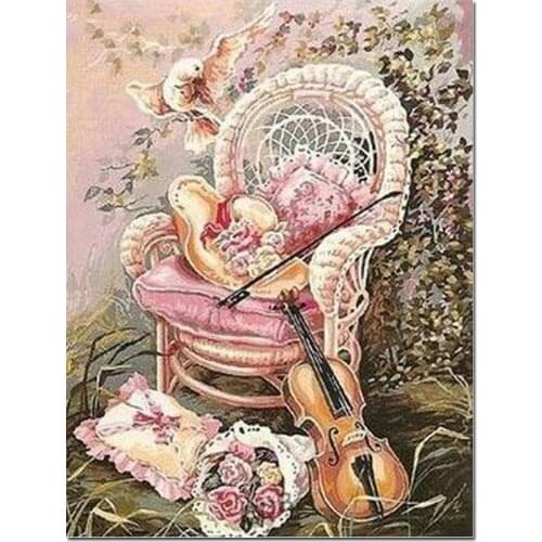 Full DIY Diamond Mosaic European retro guitar flower Diamond Painting Square Round Rhinestone Home Decoration Diamond emboridery