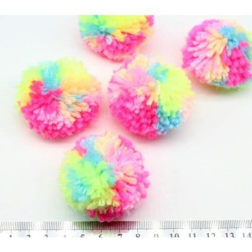 60pcs POMS - Yarn Pom Poms - Medium approx 5cm (2 inches) - Multi Pink Yellow Blue Neon Colors
