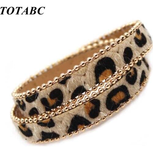 Leopard Wrap Charm Punk Leather Bracelet Women Gold Color Button Vintage Pattern Female Fashion Jewelry Gifts