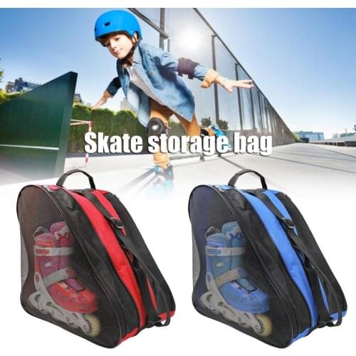 Roller Skating Bag Triangle Skating Shoe Bag Encrypted Oxford Polyester Shoe Single Shoulder Ice Skates Storage Bag Mesh Pockets