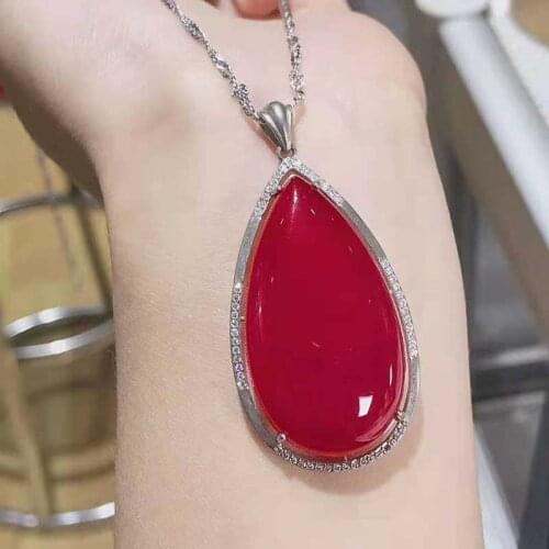 S925 silver red ice crystal jade water drop female Pendant