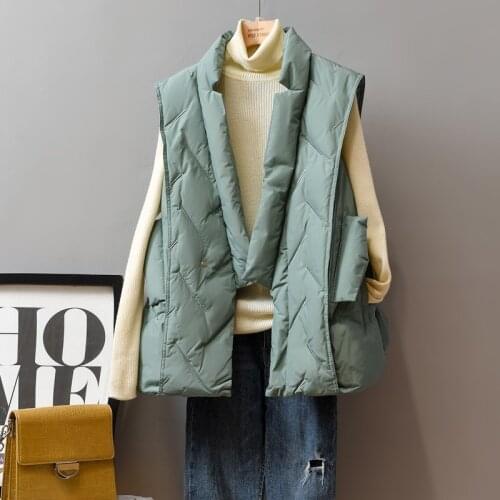 2021 Autumn Winter Vest Women Short V-Neck Sleeveless Fashion Down Vest Coats New Puffer Female Jacket Embroidery Down