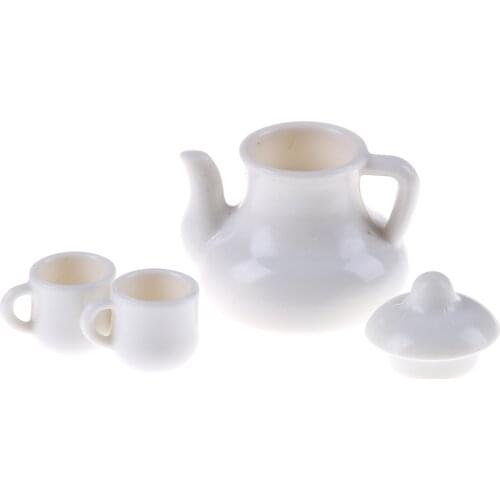 1Set Plactic Coffee Tea Cups Accessory White Mugs 1:12 Dolls House Miniature Cups & Pot Set Dollhouse Direction Furniture Toys