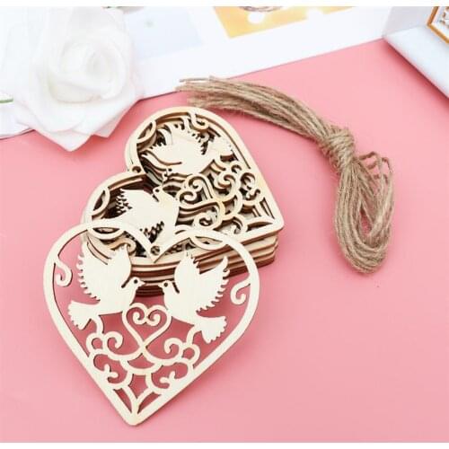 10PCS Wooden Hollowed Heart Shape Hanging Pendants Wood Crafts For Home Party Tree Wedding Party DIY Decoration