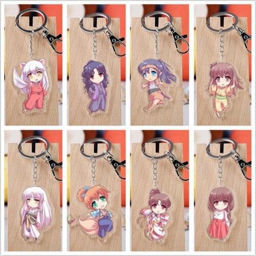 10 pcs/lot Anime Inuyasha Acrylic Keychain Toy Figure Sesshoumaru Higurashi Kagome Bag Pendant Double sided Key Ring Gifts