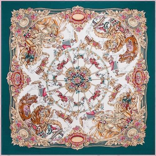 2018 New 100% Twill Silk Square Scarf Spain Horse Women Scarves&Wrap Silk Neckerchief Lady Foulard Luxury Brand Bandana cachecol