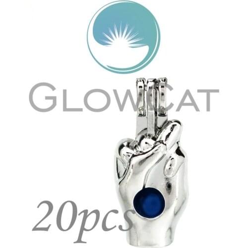 20x Hand Gesture Beads Cage Perfume Diffuser Aroma Oyster Pearl Cage Locket Pendant KK947