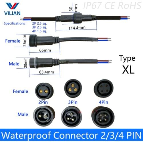 5 pairs Waterproof connector Current 8A/12A/20A 2 pin / 3 pin / 4 pin with wire cable IP67 female male plug 1.0/1.5/2.5 (mm2)