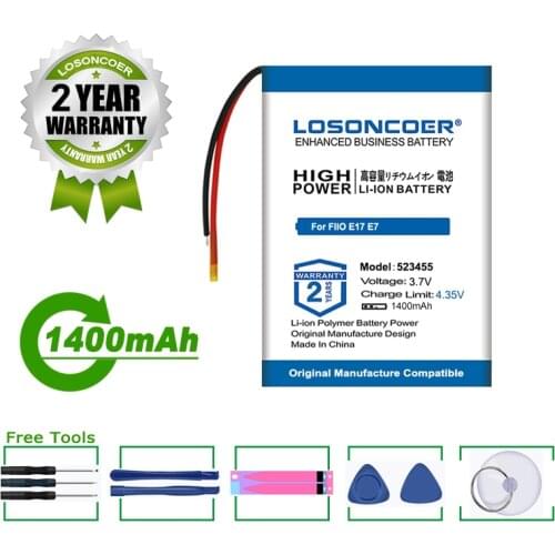 LOSONCOER Battery 1400mAh 523455 Battery For FIIO E17 E7 Headphone