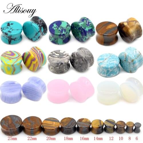 Alisouy 2pc Stone Ear Plug Tunnel Ear Piercings Earring Gauges Helix Piercing Ear Stretcher Ear Plugs Body Piercing Jewelry 6-25