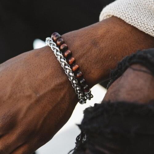 Mcllroy Bracelet men/natural stone beads bracelets bangles male female stainless steel link jewelry custom size Valentines day