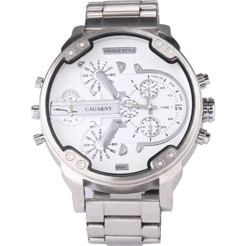 52MM Classy Big Case Watch For Men Stainless Steel Band Casual Mens Quartz Watches Cagarny Waterproof Military Relogio Masculino