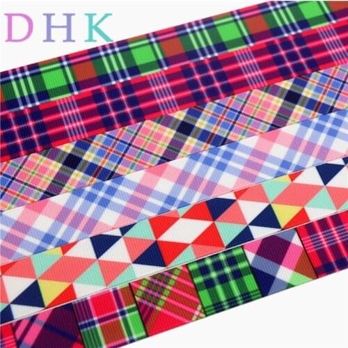 DHK 7/8'' Free shipping geometrical plaid printed grosgrain ribbon Accessory hairbow headwear DIY decoration 22mm S746