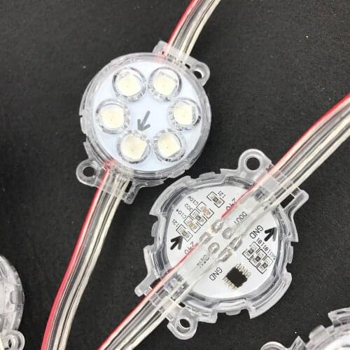 40mm diameter;DC24V;UCS1903 IC;IP68;addressable;1.44W(6LEDs);RGB full color;transparent cover;IP68 rated;with lens