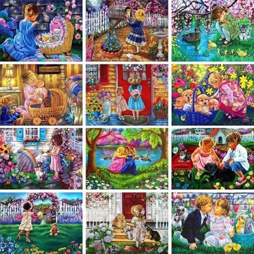 Diy Naive Kids Style Girl Boy Square Diamond Painting Colorful Handmade Cross Stitch Embroidery Mosaic Home Room Wall Decor