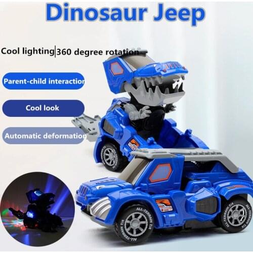 Electric deformation dinosaur jeep toy childrens toy gift, LED light sound deformation dinosaur toy car