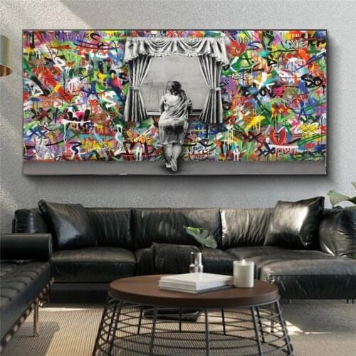 Graffiti street Art Girl Standing By The Window Posters and Prints Canvas Painting Print Wall Art for Living Room Home Decor