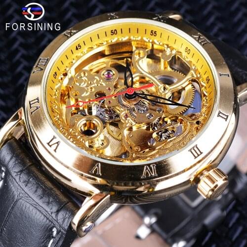 Forsining 2018 Golden Royal Carving Roman Number Retro Men Steampunk Watch Top Brand Luxury Automatic Skeleton Wristwatch Clock