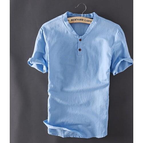 2020 Summer New Loose Cotton Linen T-shirt Men Short Sleeve Casual Vintage Camiseta De Los Hombres