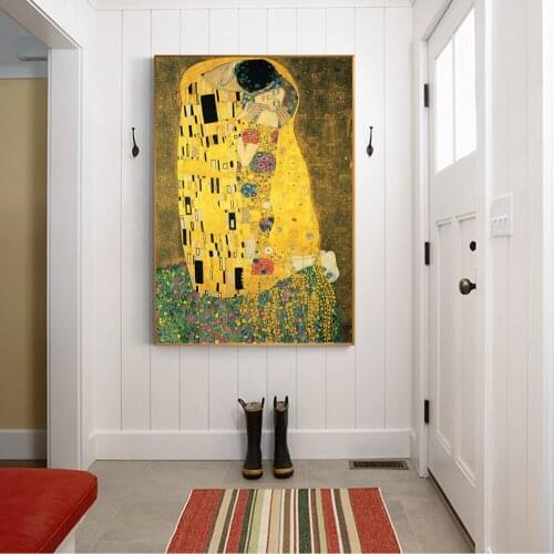 Gustav Klimt Kiss Famous Canvas Paintings Reproductions On The Wall Classical Portrait Wall Poster For Living Room Cuadros Decor