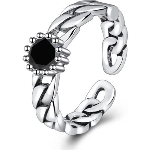 Rings for Women Mens Ring Classic Engagement Wedding Luxury Rings Black Zircon Vintage Woven Chain Ring Adjustable Fine Jewelry