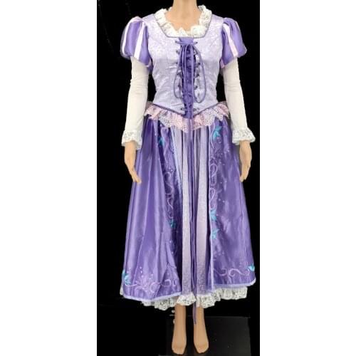 Movie Princess Rapunzel Cosplay Costume Adult Women Embroidered Dress Fancy Halloween Ball Gown For Gril