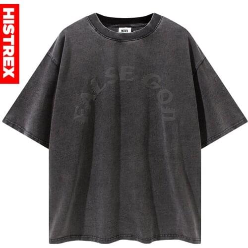 HISTREX Retro Gradient Washed False God 100% 260g Men T Shirt T-shirt Fashion Funny High Quality Tshirt Man 69KK0