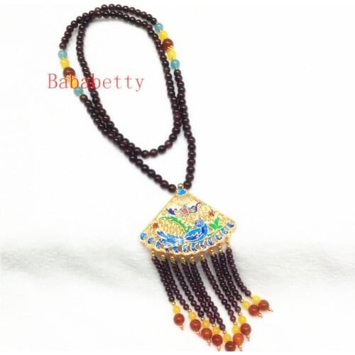 Natural Wine Red Stone Hand Knit Necklace Sweater Chain Charactizing a fine spring 5-6 mm long 25 inches