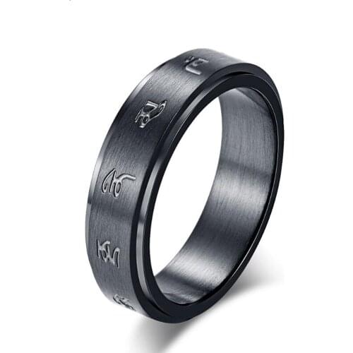 Stainless Steel Black Rotatable Buddhist Sutra Men Religious Ring Jewelry Gift For Him Size 6-11