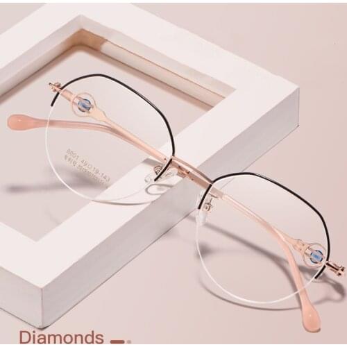 Trendy Half Frame Retro Casual Glasses Frame Women Ultra Light Alloy Optical Glasses Frame Fashion Myopia Glasses Frame 8001Z