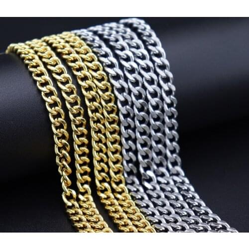 Basic Punk Chain Stainless Steel Necklace for Men Women Curb Cuban Link Chain Chokers Vintage Gold Tone Solid Metal