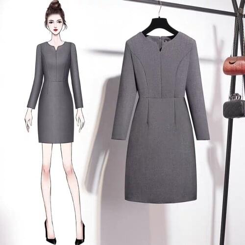 Vintage Classic Office Dress For Women Long Sleeve Autumn Winter Pencil Dresses Female Ladies Business Chic Formal Work Clothes