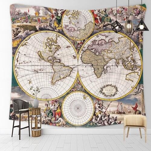 Retro Map World Print Hanging Tapestry Wall Decor Art Bed Living Room Decoration Party Birthday Gift Dorm Headboard Ottoman