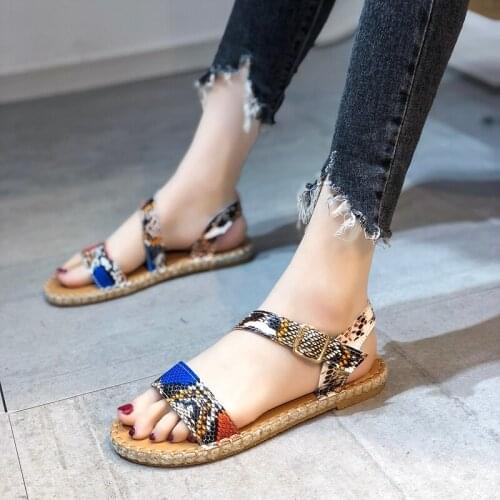 Snake Print Sandals Women Summer Shoes Ankle Strap Flats Sandals Buckle Strap Comfort Ladies Shoes Soft Sandals Dropshipping
