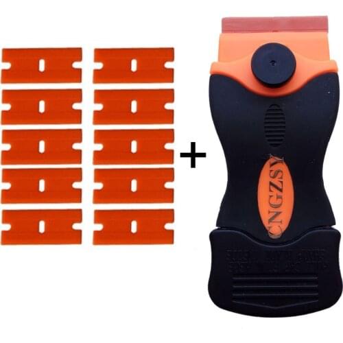 Mini Razor Scraper Glue Squeegee with Extra 10pcs Spare Plastic Blades for Window Vinyl Film Air Bubble Glue Remove Tools K06