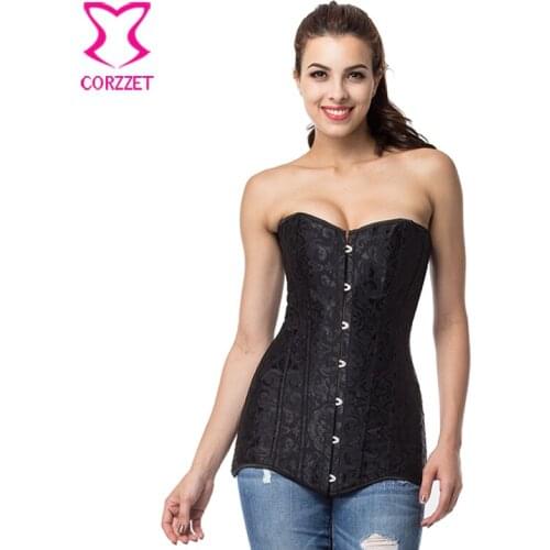 Steampunk Black Jacquard Long Steel Boned Corset Tops Gothic Plus Size Korsett For Women Sexy Bustier Overbust Burlesque Costume