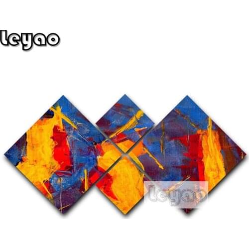 Yellow Blue Brown and Red Abstract Painting 4 Square Multi Panel 5D full diamond Painting Full Square DIY Diamond Embroidery