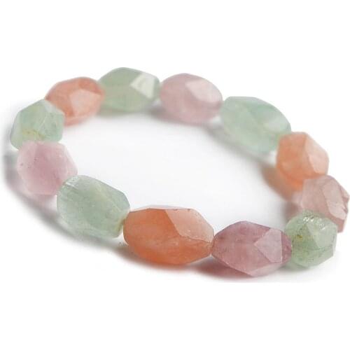 Genuine Natural Morganite Gems Stone Bracelet Women Female Stretch Crystal Faced Bead Woman Lady Bracelet