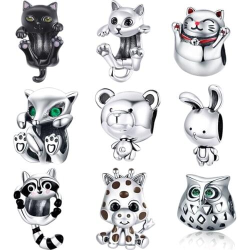WOSTU Authentic 925 Sterling Silver Hot Sale Little Raccoon Charms Pendant Fit Bracelets Women Fashion DIY Jewelry Gift Making