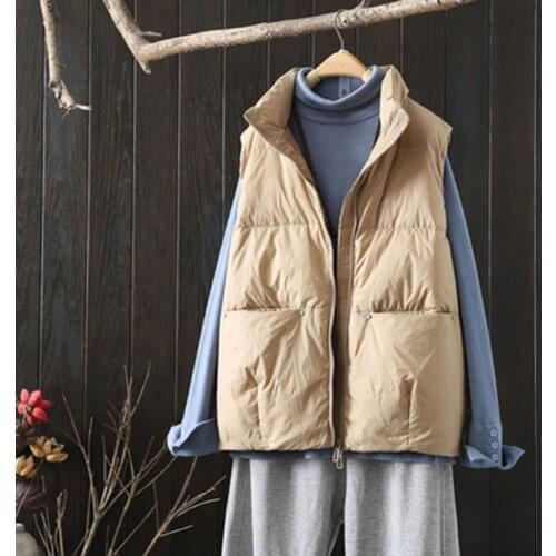 2021 New Winter Autumn Stand Collar Down Vest Women Loose Sleeveless Waistcoat 90% White Duck Down Gilet Female Short Tops
