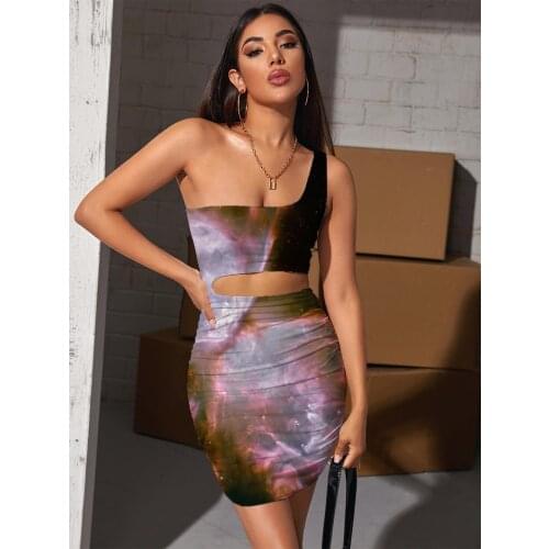 Giyu Brand Butterfly Dresses Women Galaxy Pleating Nebula Halter Sleeveless Abstract Hollow out Dresses Womens Clothing Party