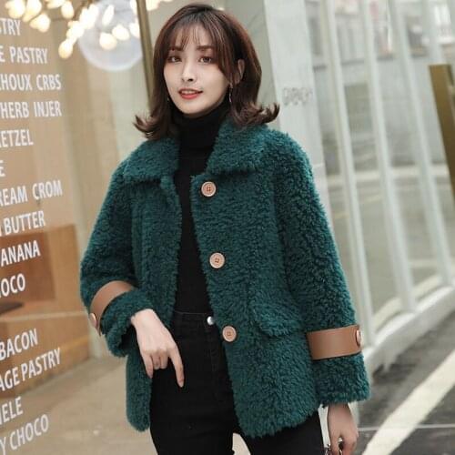 2021 Winter Korean Sheep Shearling Coat Wool Double Faced Fur Short Real Fur Coat Lapel Single Breasted Jacket Women Outerwear