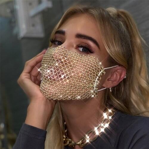 2021 Fashion Sparkly Rhinestone Fishing Net Mask Face Decor Jewelry Fashion Jewelry Masks Face Bandana Party Gift