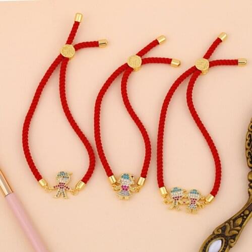 2021 Couple Friendship Jewelry Colorful CZ Boy & Girl Connector Red Black String Rope Adjustable Unisex Charms Unisex Bracelet