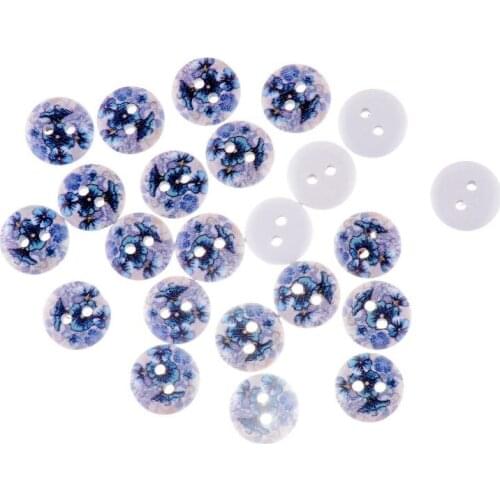 Free Shipping Retail 50Pcs Random Mixed 2 Holes Round Flower Pattern Wood Sewing Baby Buttons Scrapbooking 15mm F0892